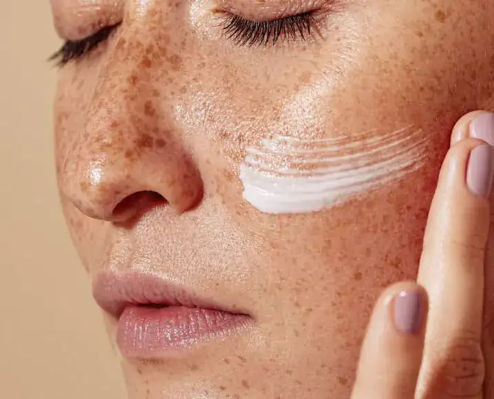 Close-up of a skincare treatment applied to a face